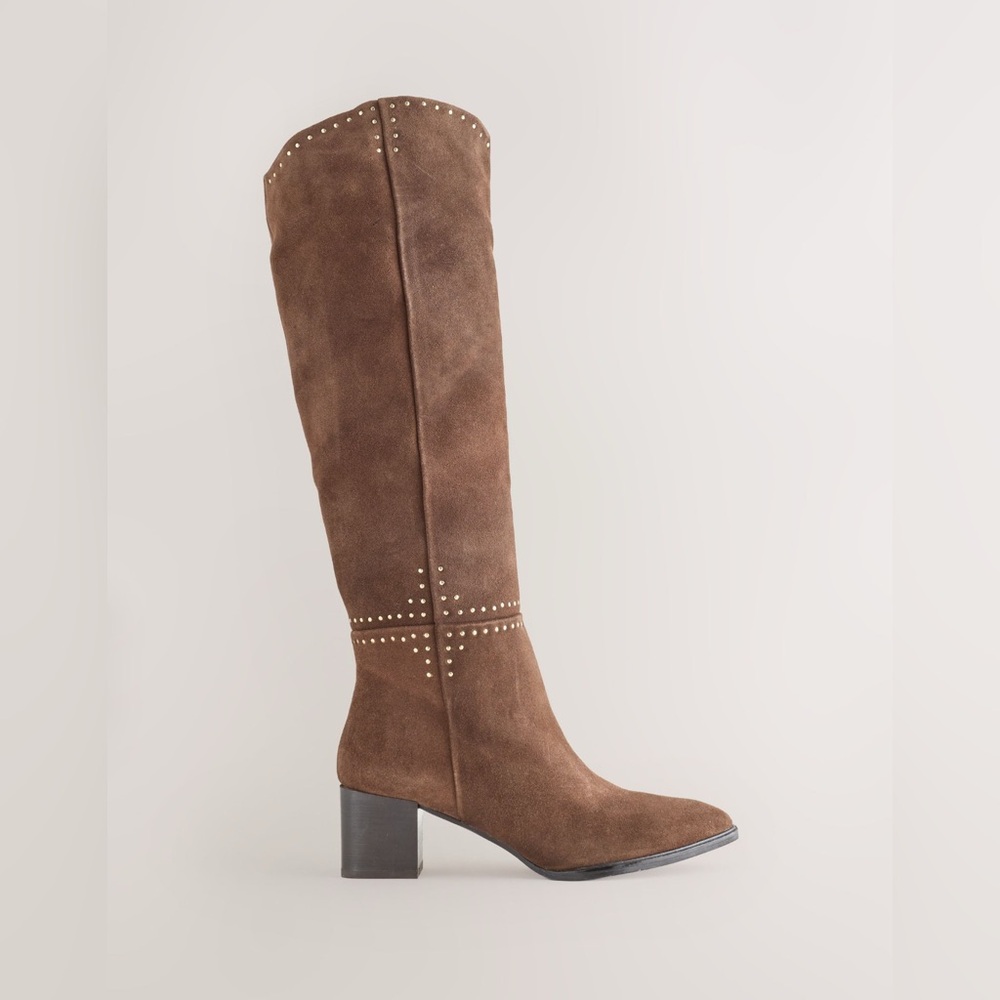 Next Brown Suede Over-the-Knee Studded Boots - Picture 4 of 11